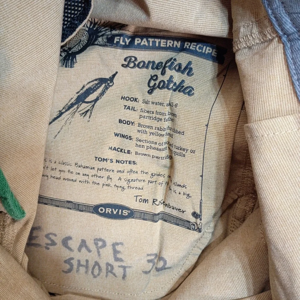 Orvis Men's 32 Escape Shorts Brown Bonefish Gotcha Fly Fishing Stretch 8.5